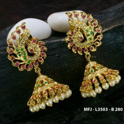 Ruby & Emerald Stones With Pearls Drops Peacock Design Gold Plated Finish Jumki Buy Online