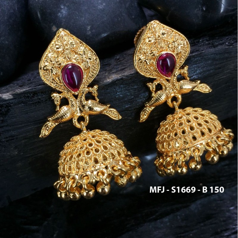 Ruby Stones With Pearls Drop Peacock & Flowers Design Gold Plated Finish Jumki Buy Online