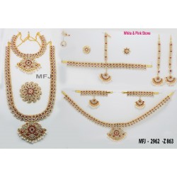 Red & White Stones Flowers Design Gold Colour Polished Combo Dance Set For Barathanatyam & Temple Buy Online