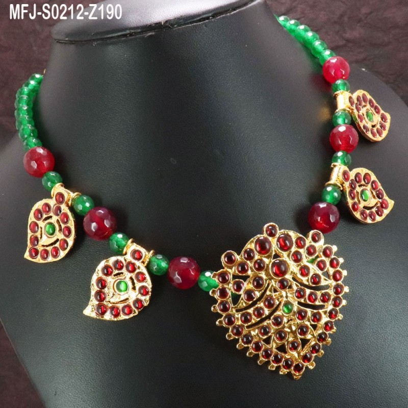 Red Colour Beads With Golden Colour Polished Designer Pendant Necklace Buy Online