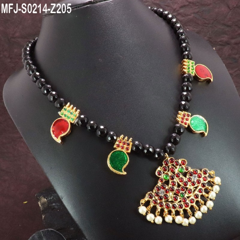 Red & Green Colour Beads With Golden Colour Polished Designer Pendant Necklace Buy Online