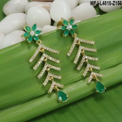 CZ & Blue Sapphire Stones Flowers & Leaves Design Gold Plated Finish Earrings Buy Online