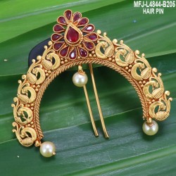 Ruby Stones Flowers Design With Pearls Mat Finish Hair Pin Buy Online