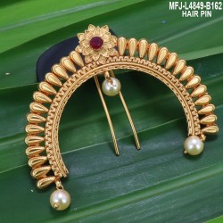 Ruby Stones Flowers & Peacock Design With Pearls Mat Finish Hair Pin Buy Online