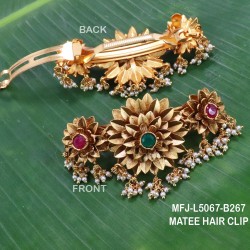 Ruby & Emerald Stones Peacock, Flowers and Mango Design With Pearls Mat Finish Hair Clip Buy Online
