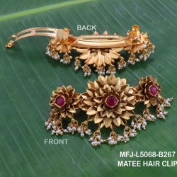 Ruby & Emerald Stones Flowers Design With Pearls Mat Finish Hair Clip Buy Online
