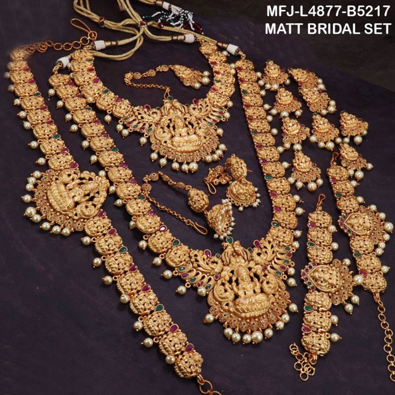 Kempu Stones Lakshmi, Peacock & Flowers Design Mat Finish Combo Bridal Set Buy Online