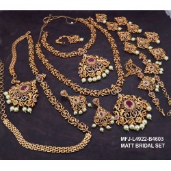 Ruby & Emerald Stones Lakshmi & Peacock Design Mat Finish Combo Bridal Set Buy Online