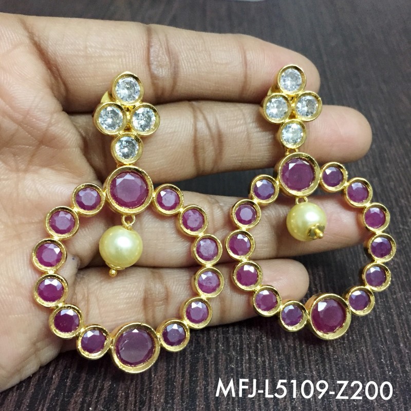 Ruby & Emerald Stones Designer With Pearl Gold Plated Finish Earrings Buy Online