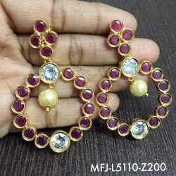 CZ & Ruby Stones Designer With Pearl Gold Plated Finish Earrings Buy Online