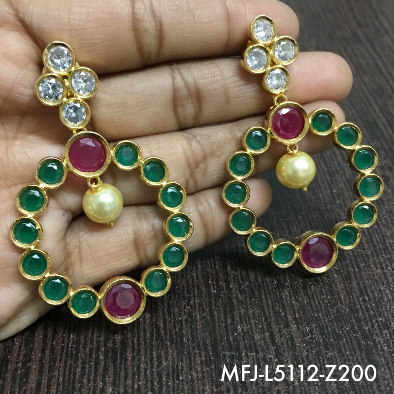 Ruby & Emerald Stones Designer With Pearl Gold Plated Finish Earrings Buy Online