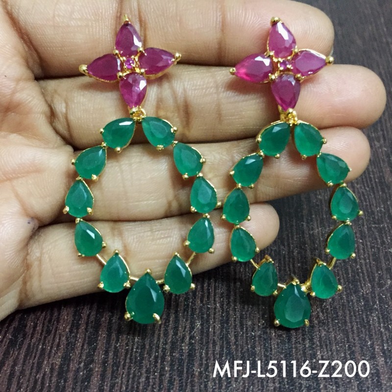 CZ & Emerald Stones Designer With Pearl Gold Plated Finish Earrings Buy Online