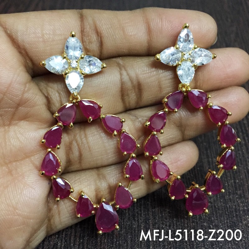 CZ & Ruby Stones Designer With Pearl Gold Plated Finish Earrings Buy Online