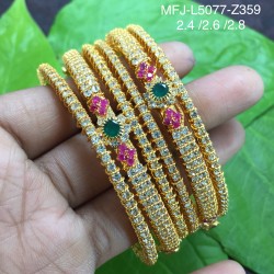 2.4 Size CZ, Ruby & Emerald Stones Flowers Design Gold Plated Finish Two Set Bangles Buy Online