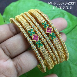2.4 Size White, Red & Green Colour Stones Flowers Design Gold Plated Finish Six Set Bangles Buy Online