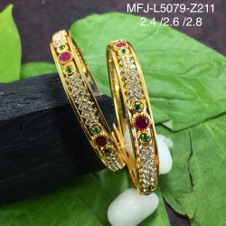 2.4 Size White, Red & Green Colour Stones Flowers Design Gold Plated Finish Six Set Bangles Buy Online