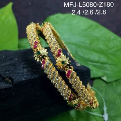 2.4 Size White, Red & Green Colour Stones Flowers Design Gold Plated Finish Two Set Bangles Buy Online