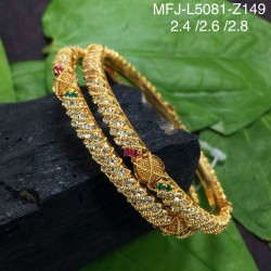 2.4 Size White, Red & Green Colour Stones Flowers Design Gold Plated Finish Two Set Bangles Buy Online