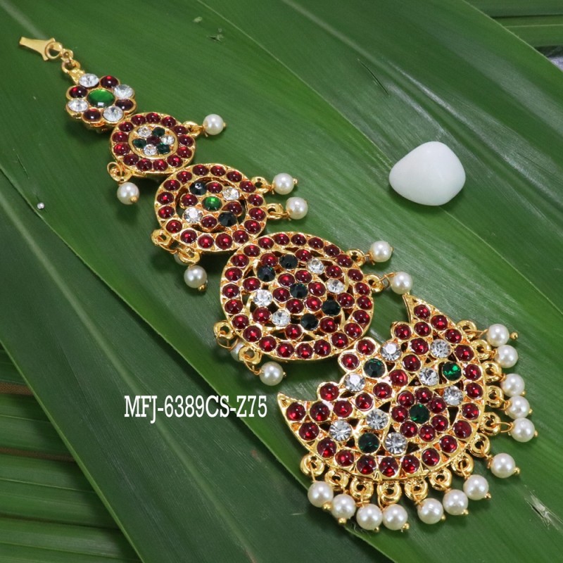 Kempu Stones With Pearls Flowers & Five Step Design Hair Accessory For Bharatanatyam Dance And Temple Buy Online