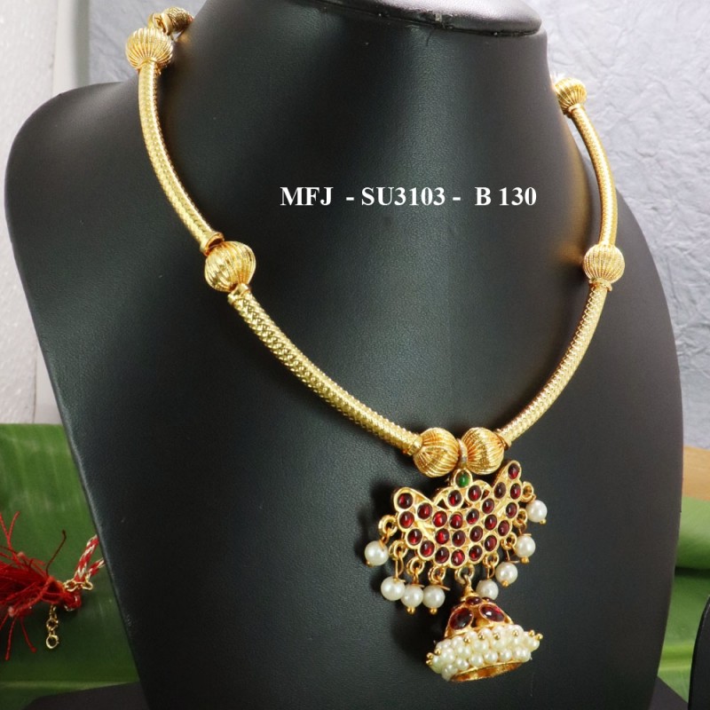 Kempu stones With Red Beads & Pearls Designer Necklace For Temple And Bharatanatyam Dance Buy Online