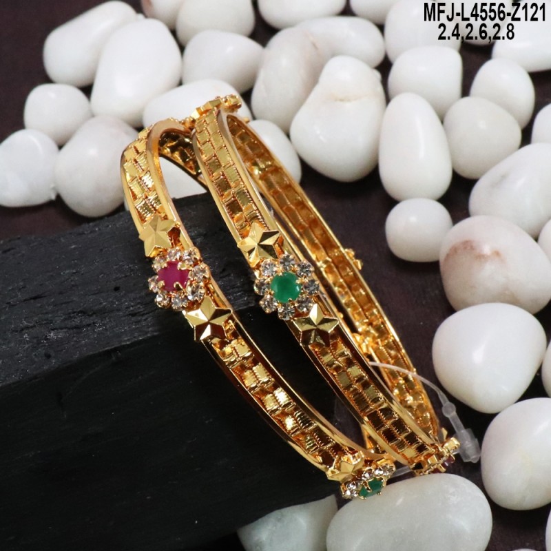 2.4 Size CZ & Ruby Stones Designer Gold Plated Finish Two Set Bangles Buy Online