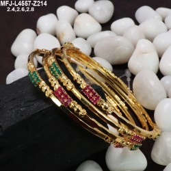 2.4 Size Red, Green & White Colour Stones Flowers Design Gold Plated Finish Two Set Bangles Buy Online