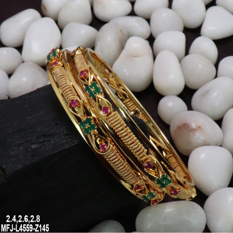 2.4 Size Red & Green Colour Stones Designer Gold Plated Finish Two Set Bangles Buy Online