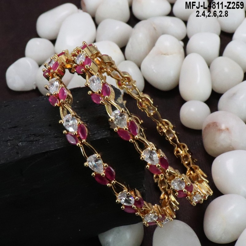 2.4 Size CZ & Ruby Stones Flowers Design Gold Plated Finish Two Set Bangles Buy Online