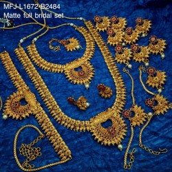 Ruby Stones With Pearl Drops Flower And Mango Design Matt Finished Full Bridal Set  Buy Online