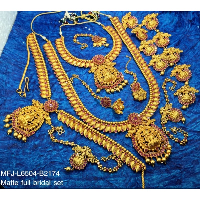 Ruby Stones With Golden Balls Lakshmi And Mango Design Matt Finished Full Bridal Set  Buy Online