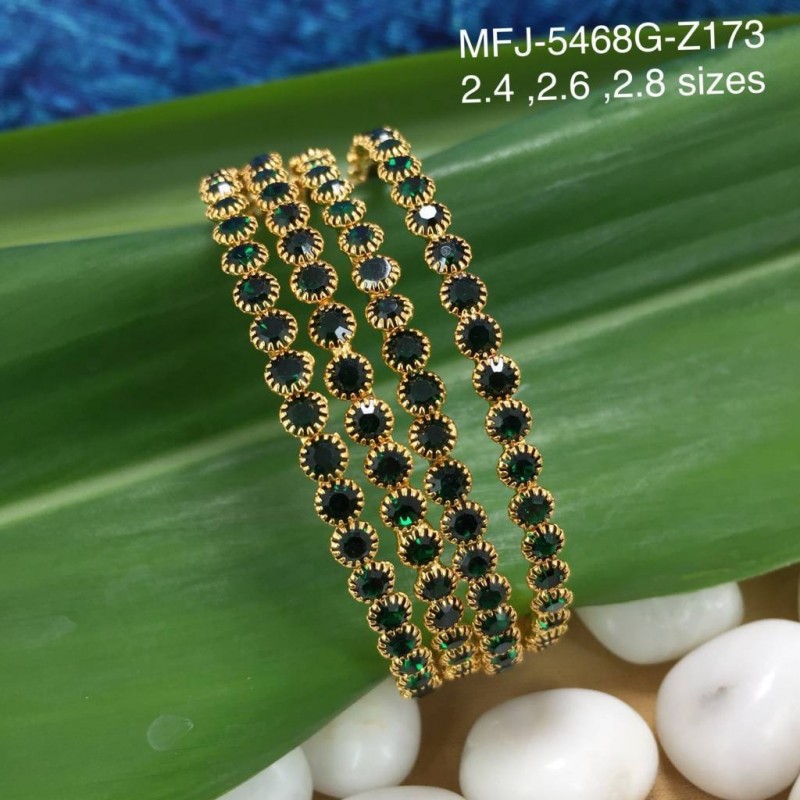 2.4 Size Green Colour Stones Designer Gold Plated Finish Two Set Bangles Buy Online