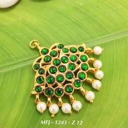 Kempu Ruby&Emerald Stones With Pearls Flowers Design Pendant For Bharatanatyam Dance And Temple Buy Online
