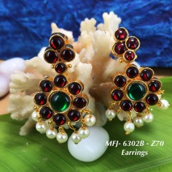 Green &Blue Kempu Stones With Pearls Design Earrings For Bharatanatyam Dance And Temple Buy Online