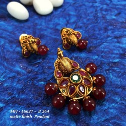 Ruby&Emerald Stones With Pearls Drops Peacock With Lakshmi Design Mat Finish Pendant Set Buy Online