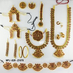 Ruby,Emerald Kempu Stones Peacock Design Gold Colour Polished Combo Dance Set For Barathanatyam & Temple Buy Online