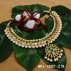 Kempu CZ,Ruby&Emerld Stones With Pearls Design Necklace For Bharatanatyam Dance And Temple Buy Online