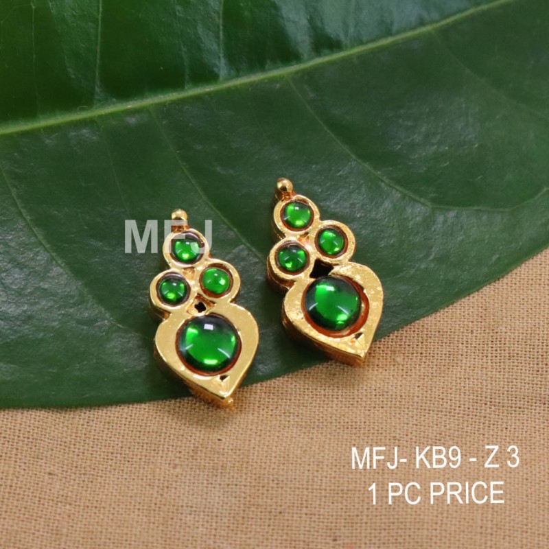 Green Colour Kempu Stones Heart Designed Golden Colour Polished Jewellery Making Bit(1pc Price) Online