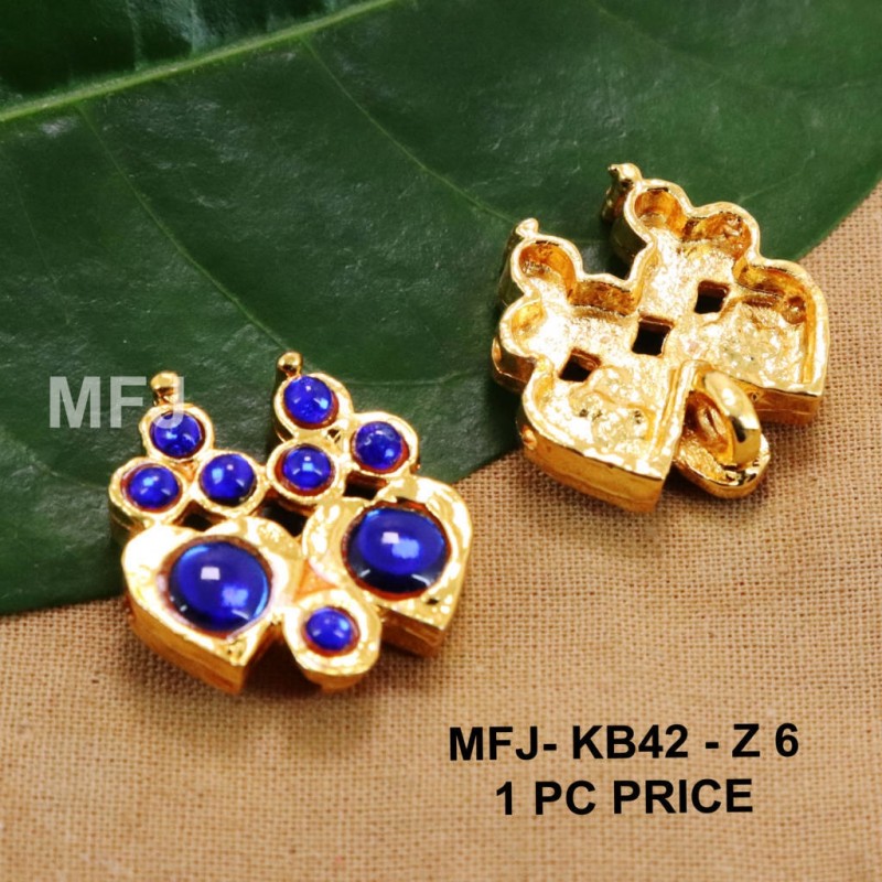 Blue Colour Kempu Connector Stones Double Heart Designed Golden Colour Polished Jewellery Making Bit(1pc Price) Online