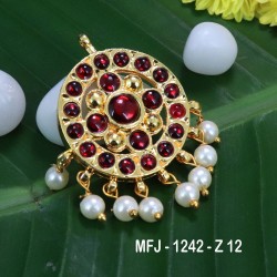 Kempu Ruby Stones With Pearls Drops Flowers Design Pendant For Bharatanatyam Dance And Temple Buy Online