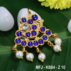Kempu CZ&Blue Stones With Pearls Drops Peacock Design Pendant For Bharatanatyam Dance And Temple Buy Online
