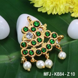 Kempu CZ&Emerald Stones With Pearls Drops Peacock Design Pendant For Bharatanatyam Dance And Temple Buy Online