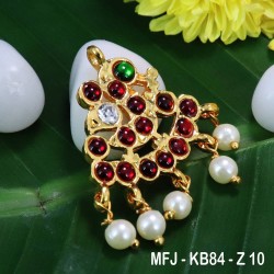 Kempu CZ&Ruby Stones With Pearls Drops Peacock Design Pendant For Bharatanatyam Dance And Temple Buy Online