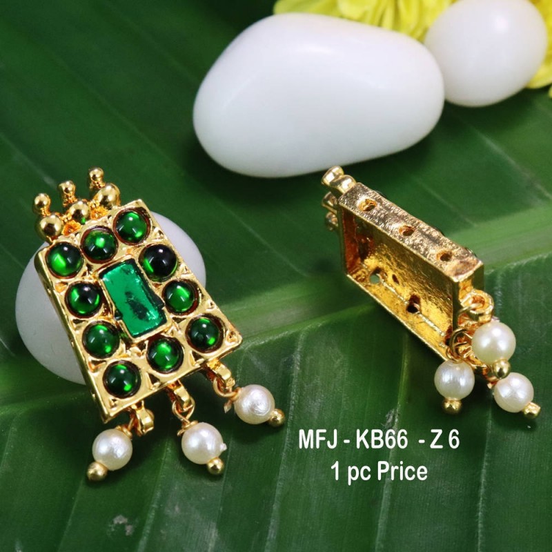 Green Colour Kempu Connector Stone With Pearls Drops Designed Golden Colour Polished Jewellery Making Bit(1pc Price) Online