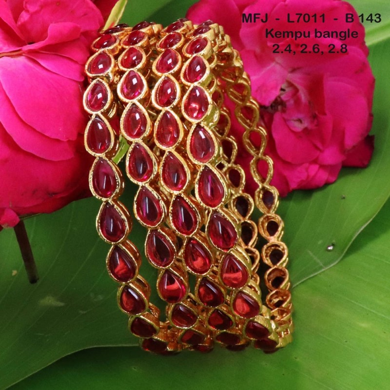 2.8 Size Kempu Stones Thilakam Design Gold Plated Finish Two Pair Bangles Buy Online