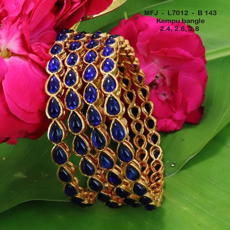 2.4 Size Blue Kempu Stones Thilakam Design Gold Plated Finish Two Pair Bangles Buy Online