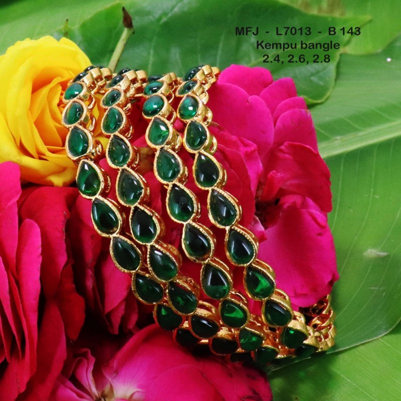 2.4 Size Green Kempu Stones Thilakam Design Gold Plated Finish Two Pair Bangles Buy Online