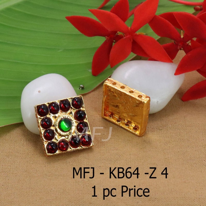 Red And Green  Colour Kempu Connector Stone Designed Golden Colour Polished Jewellery Making Bit(1pc Price) Online