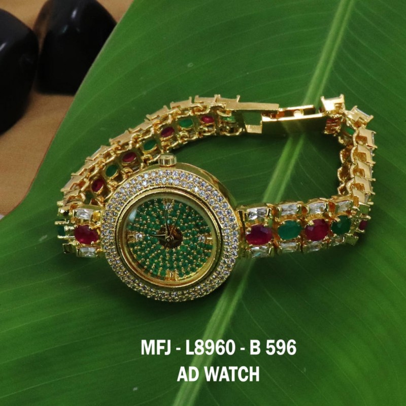 CZ,Ruby&Emerald Stones Design Gold Plated Finish Watch Buy Online