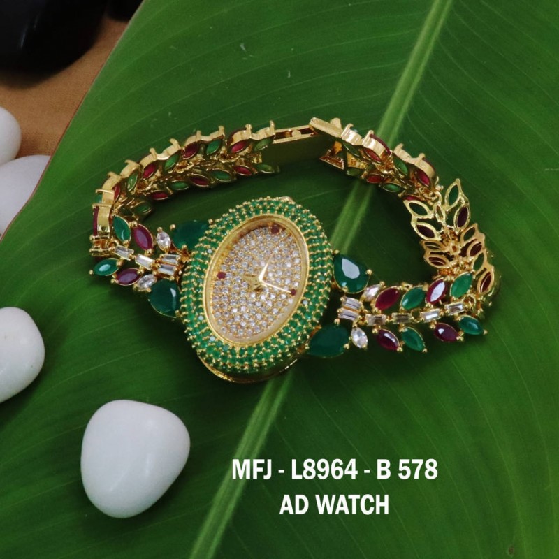 CZ,Ruby&Emerald Stones Leafs Design Gold Plated Finish Watch(2.4,2.6) Can Ware Buy Online