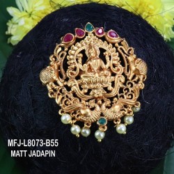 CZ,Ruby&Emerald Stones Lakshmi & Peacock Design With Peral Drops Mat Finish Hair Pin Buy Online